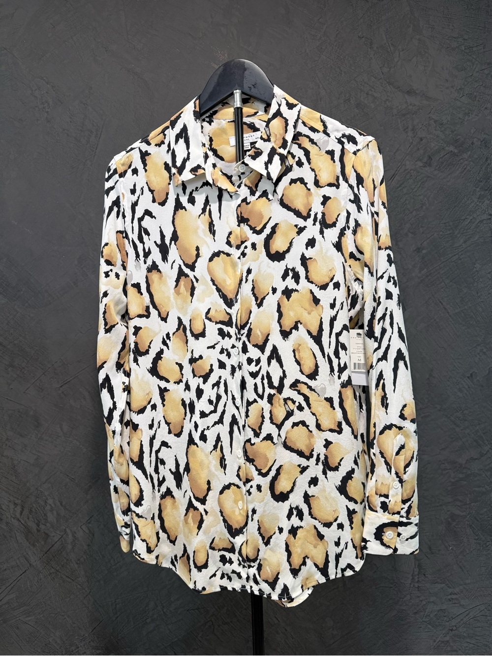 NWT Equipment Women's Animal Print Blouse - White Black Tan Size M
